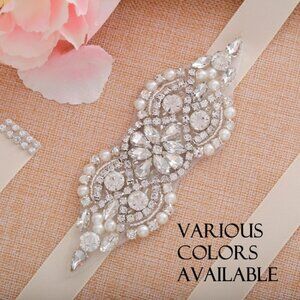 Wedding dress sash satin bow crystals sparkly elegant brand new great condition